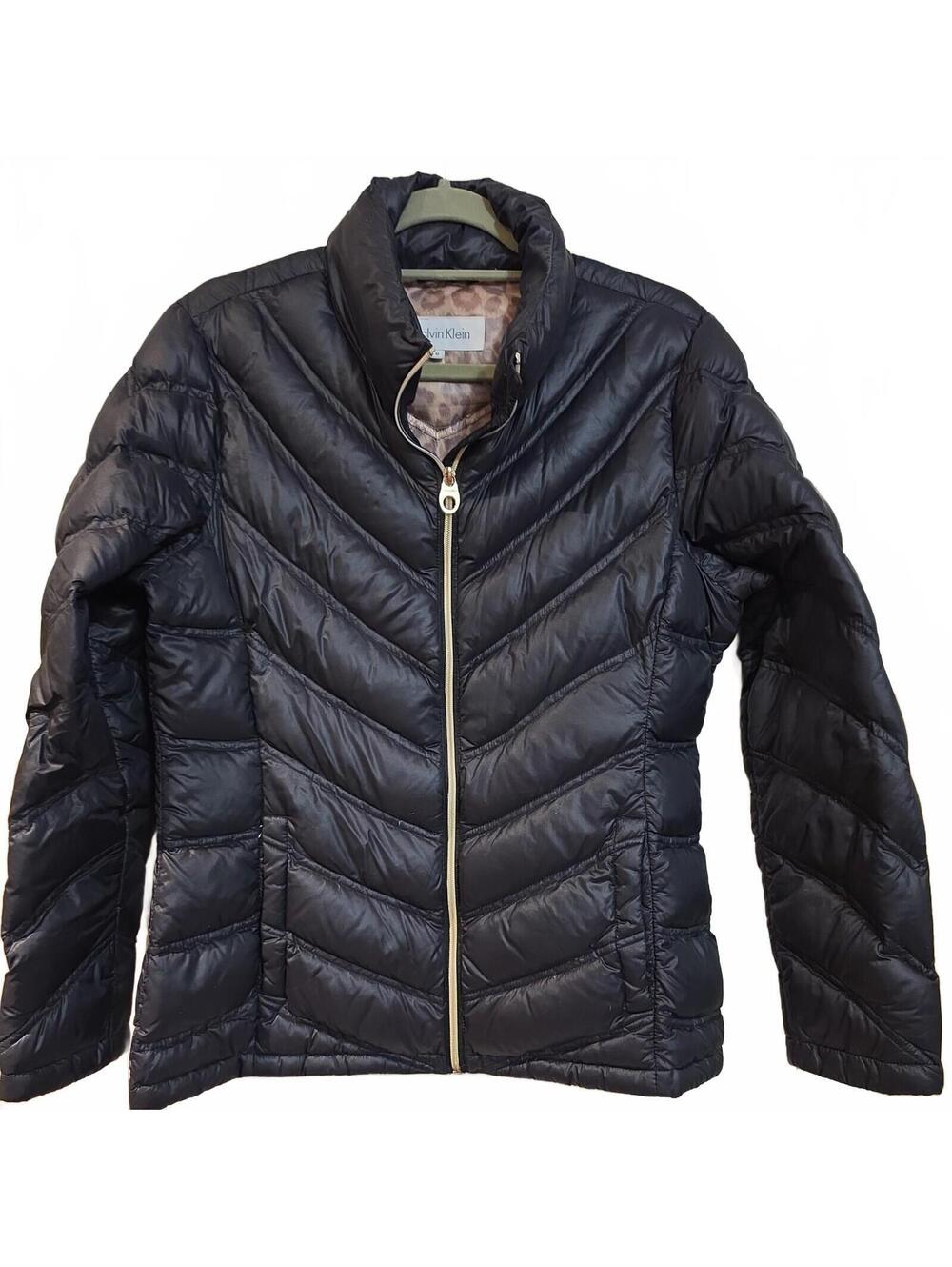 Calvin Klein packable down Black Puffer Jacket leopard print lining medium